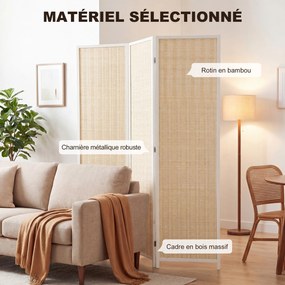 Biombo de madeira para separar divisões 135 x 180 cm, divisória dobrável de 3 painéis, branco e bege