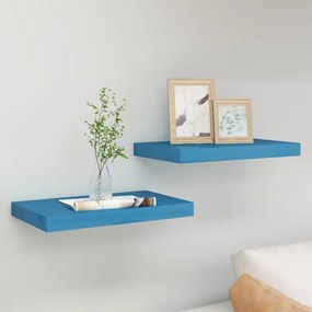 vidaXL Prateleiras de parede suspensas 2 pcs 50x23x3,8cm MDF azul