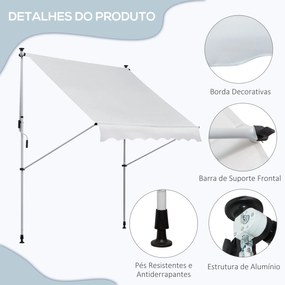 Toldo Manual Retrátil 200x150 cm com Manivela de Alumínio Ângulo Ajust