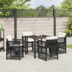 Conjunto de Jantar de 5 Peças vidaXL com Almofadas em Rattan Polímero
