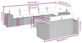 9 pcs conjunto de sofás p/ jardim c/ almofadões vime PE preto