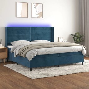 vidaXL Cama box spring c/ colchão/LED 200x200 cm veludo azul-escuro