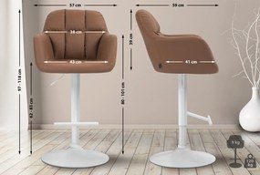 Banco de bar Natoma em couro sintético com estrutura branca 97-118 x 57 x 59 cm Castanho claro