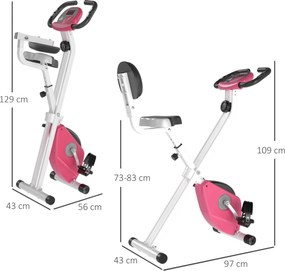 Bicicleta estática dobrável, bicicleta de fitness, bicicleta de interior, 8 níveis de resistência magnética, com encosto e selim ajustáveis, ecrã LCD