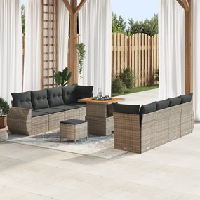 Conjunto de Sofá de Jardim de 11 Peças com Almofadas Cinza Vime Poliés