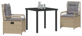 Conjunto de jantar de jardim 3 peças em poli rattan bege.