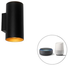 LED Candeeiro de Parede Inteligente Preto com Dourado 2 Luzes com Wi-Fi GU10 - Sab Design
