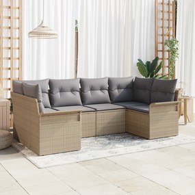 vidaXL Conjunto de Sofá de 6 Peças com Almofadas Bege Vime Poli