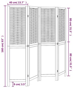 Biombo c/ 4 painéis madeira de paulownia maciça castanho-escuro