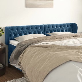 Cabeceira de cama c/ abas veludo 183x23x78/88cm azul-escuro