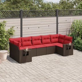 vidaXL 7 pcs conjunto de sofás jardim c/ almofadões vime PE castanho