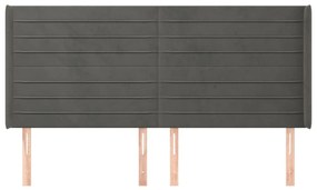 Cabeceira cama c/ abas veludo 203x16x118/128 cm cinzento-escuro