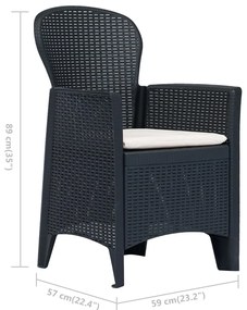 Cadeiras jardim + almofadão 2pcs plástico antracite aspeto vime