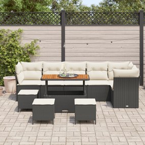 Conjunto de Sofá de Jardim vidaXL de 10 Peças com Almofadas Preto Poly