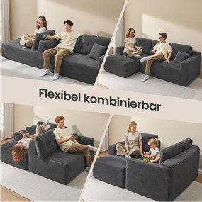 Sofá de canto sem montagem modular 150 x 244 x 73 cm com chaise longue cinza ardósia