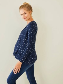 Camisola com abas cruzadas, especial gravidez e amamentação azul escuro estampado