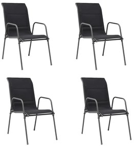 Cadeiras de jardim empilháveis 4 pcs aço e textilene preto