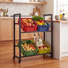 Estante para Caixas de Bebidas, 72,5 x 32 x 89,5 cm, 4 Rodas Giratórias, Preto