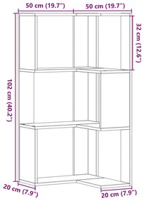 Estante canto 3 prateleiras 50x50x102 cm deriv. madeira preto