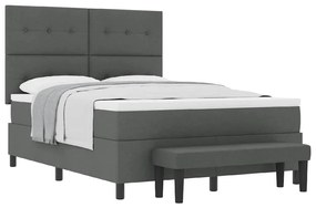 Cama Box com Colchão e Banco Cinza Escuro 140x200 cm Tecido