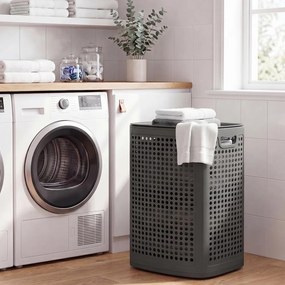 Cesto de roupa suja em plástico, cesto de 75 L, 42,5 x 33 x 57 cm cinzento escuro