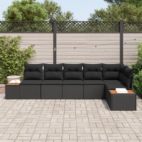 Conjunto de 6 Peças de Sofá de Jardim com Almofadas Preto Rattan Polie