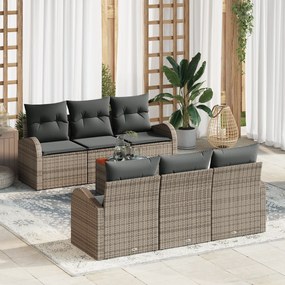 Conjunto de Sofá de Jardim vidaXL 7 Peças com Almofadas Cinza Rattan S