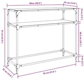 Mesa consola com tampo em vidro transparente 98x35x81 cm aço