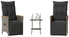 3 pcs conjunto bistrô com almofadões vime PE cinza