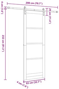 Porta de Correr vidaXL com Conjunto de Ferragens 83x232 cm Madeira Sól