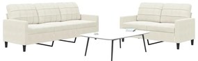 2 pcs conjunto de sofás com almofadões veludo cor creme