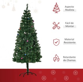 HOMCOM Árvore de Natal Artificial 180cm Ignífugo com 624 Ramos 48 Deco