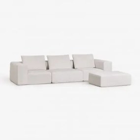 Sofá Modular De 3 Peças E Puff Em Chenille Embalado A Vácuo Norridge Chenille Bege Creme - Sklum