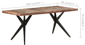 Mesa de jantar 180x90x76 cm madeira recuperada maciça