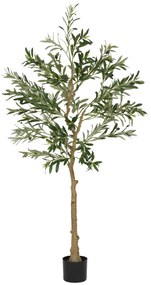 HOMCOM Oliveira Artificial Planta Artificial Decorativa de Interior com 32 Azeitonas Decoração  Ø15x150 cm Verde