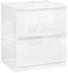 HOMCOM Mesa de Cabeceira Moderna Mesa de Cabeceira com 2 Gavetas Mesa de Cabeceira para Dormitório 40x34x45 cm Branco Brilhante | Aosom Portugal