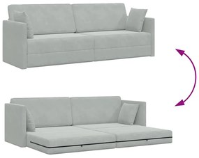 Sofá Cama de Chão 2-em-1 Cinza Claro 213x144x60 cm Veludo