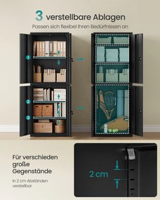 Armário arrumação 40 x 60 x 180 cm versátil em aço com 4 portas e 5 prateleiras Preto mate