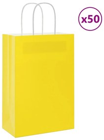 vidaXL Sacos de papel 50 unid com alças amarelo 21x11x31 cm