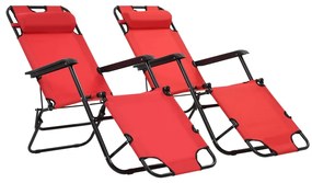 Espreguiçadeiras dobráveis c/ apoio de pés 2 pcs aço vermelho