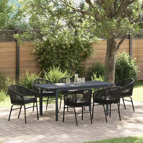 vidaXL Conjunto de Jantar para Jardim 7 pcs Preto vime PE