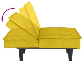 Sofá-cama com suporte para copos veludo amarelo