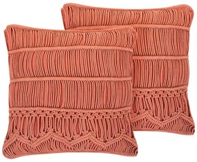 Conjunto de 2 almofadas decorativas em macramé de algodão laranja 45 x 45 cm AKKOY Beliani