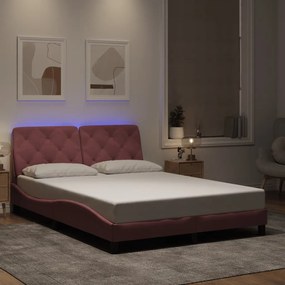 vidaXL Estrutura de cama c/ luzes LED 120x200 cm veludo rosa