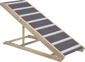 Rampa para Cães Dobrável com Altura Ajustável 41-60 cm e Tapete Antiderrapante 120x50x60 cm Madeira e Cinza