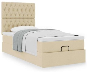 Cama otomana com colchão 100x200 cm tecido creme