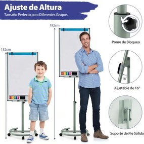 Quadro branco 100 x 65 cm apagável,1 apagador seco, 2 ganchos para papel, 6 marcadores apagáveis e 12 ímanes verdes