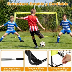 Conjunto de 2 Balizas de Futebol Infantis Pop-up, 182 x 122 x 118 cm, Estrutura Dobrável, Verde