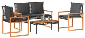 vidaXL 4 pcs conjunto lounge de jardim c/ almofadões vime PE preto