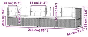 4 pcs conjunto lounge de jardim c/ almofadões vime PE preto